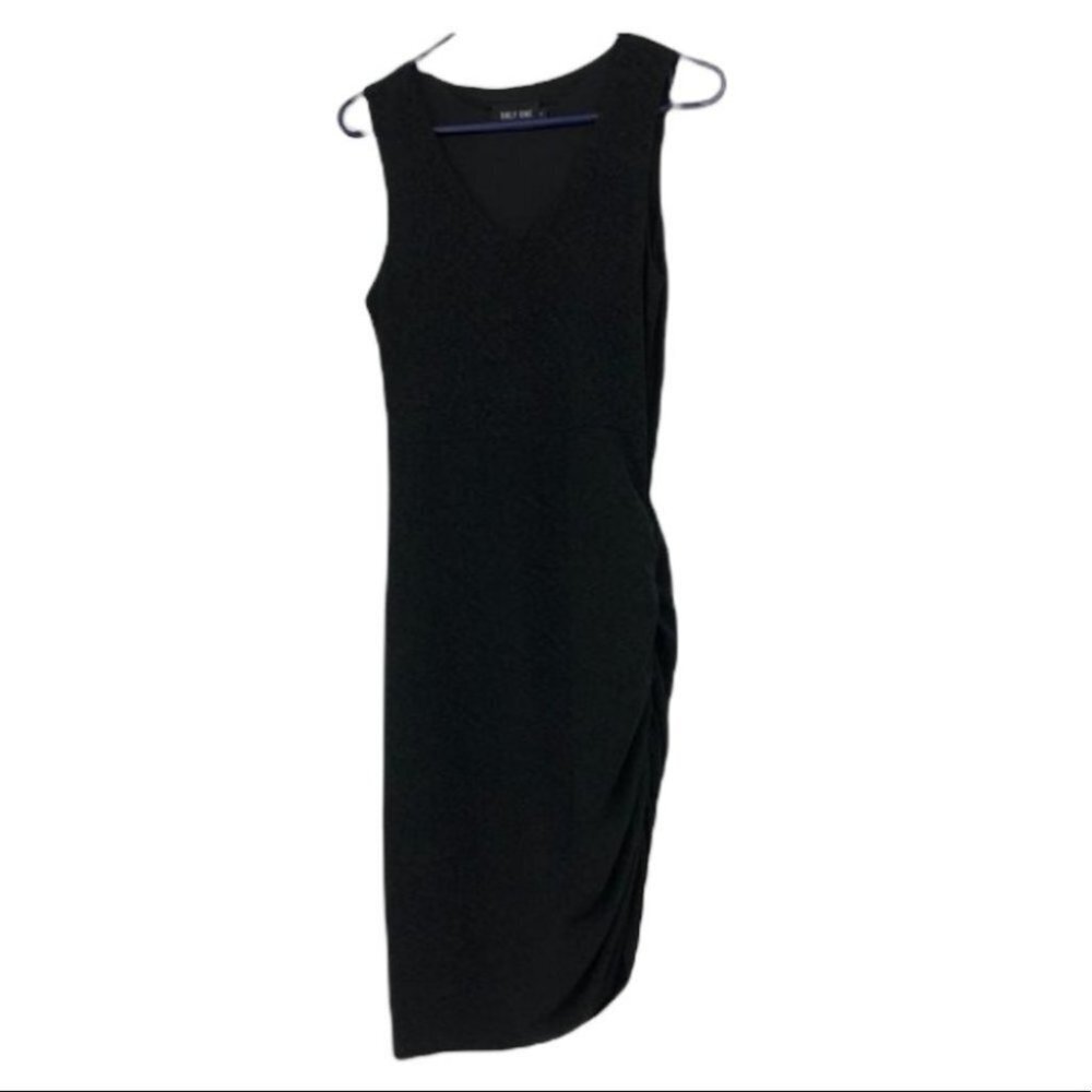 Only One black ultra flattering shimmery glitter black vneck  ruched side dress